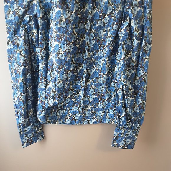 Stradivarius Blue Floral Blouse, Statement Sleeves, Tie at Collar NWOT Small - Picture 5 of 16